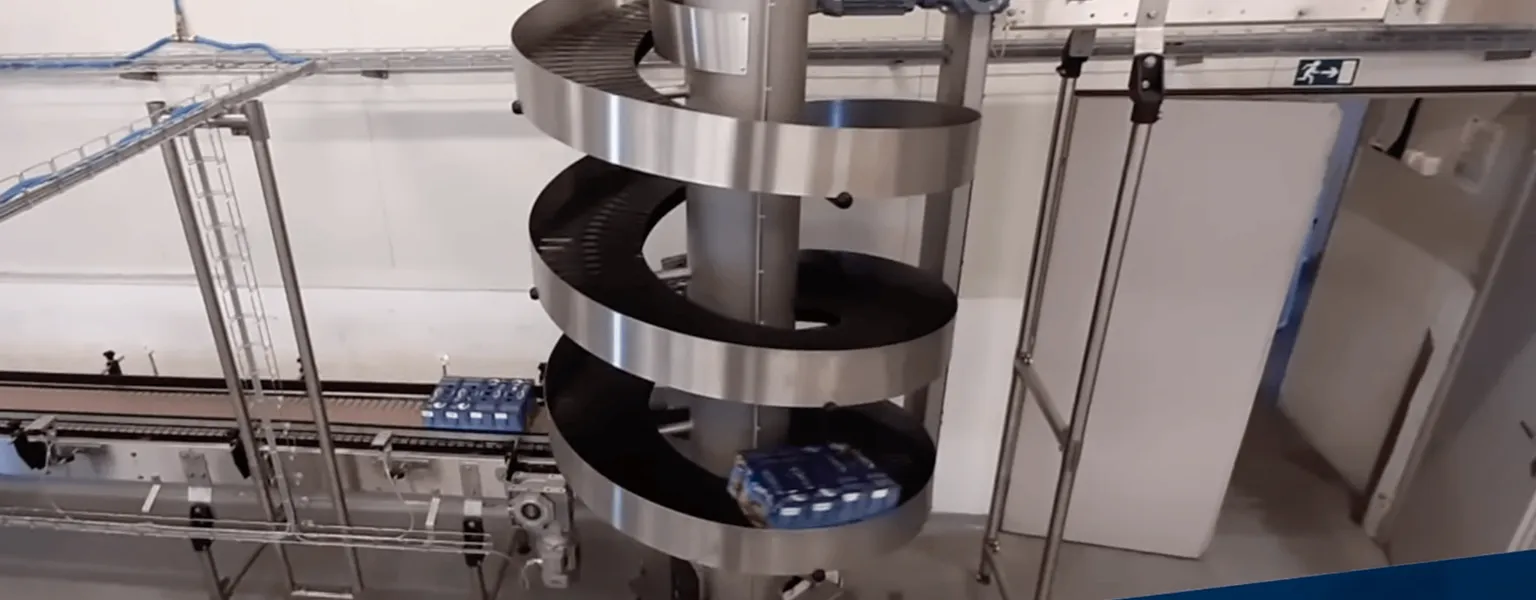 AmbaFlex SpiralVeyor SV transporting carton packs