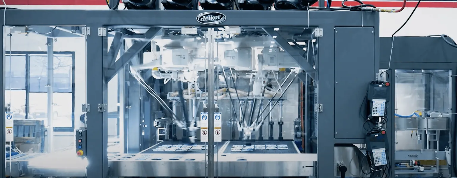 Seafood packaging equipment - Delkor's MSP Series Case Packer loading tuna pouches