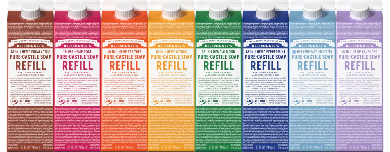 Refill Carton Pure Castile Liquid Soaps credit Dr Bronners