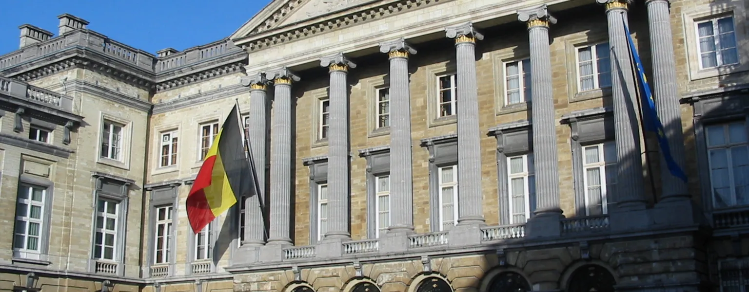 The flag on the Belgian Federal Parliament building